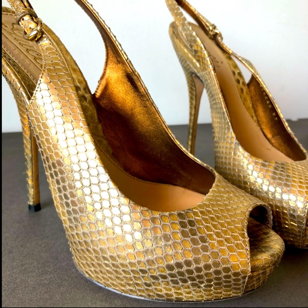 Gucci Heels Sophia Gold Snake Skin Python PeepToe